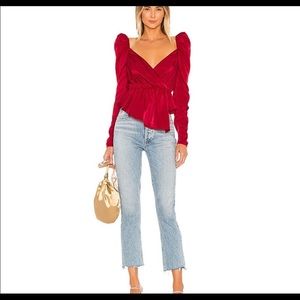 HOUSE OF HARLOW 1960 Andela Blouse red puff sleeve